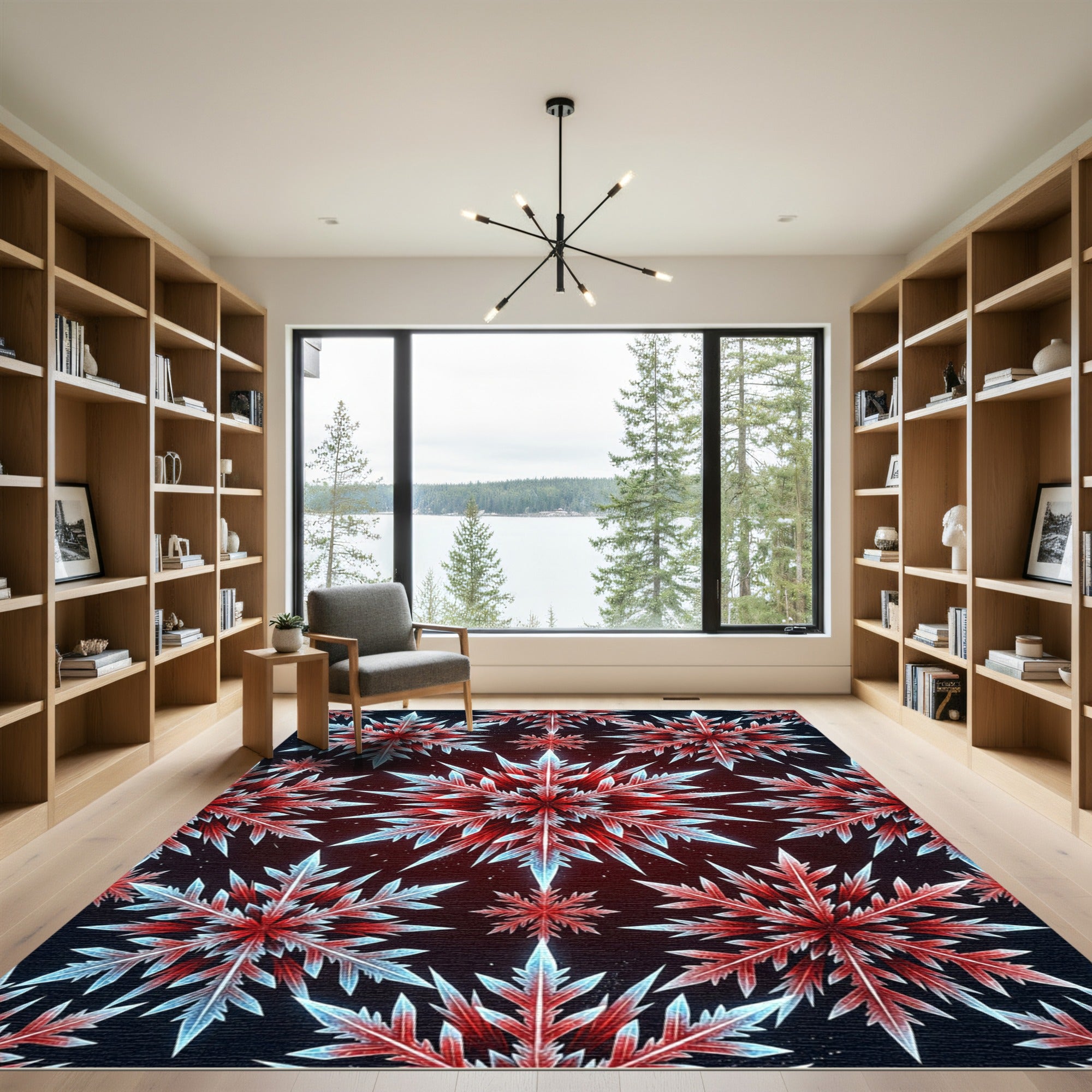Crimson White Icy Snowflake Repeat Rug
