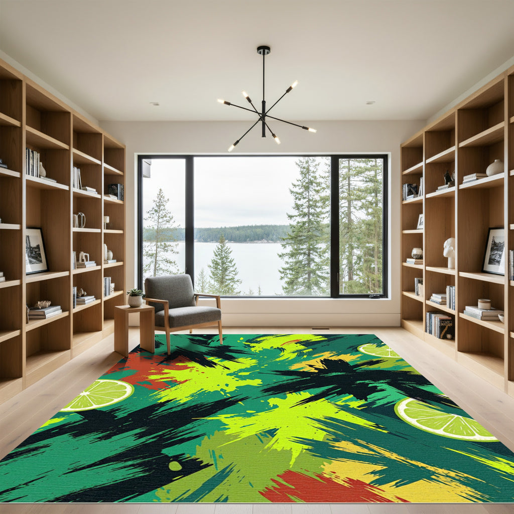 Bold Lime Splatter Grunge Rug