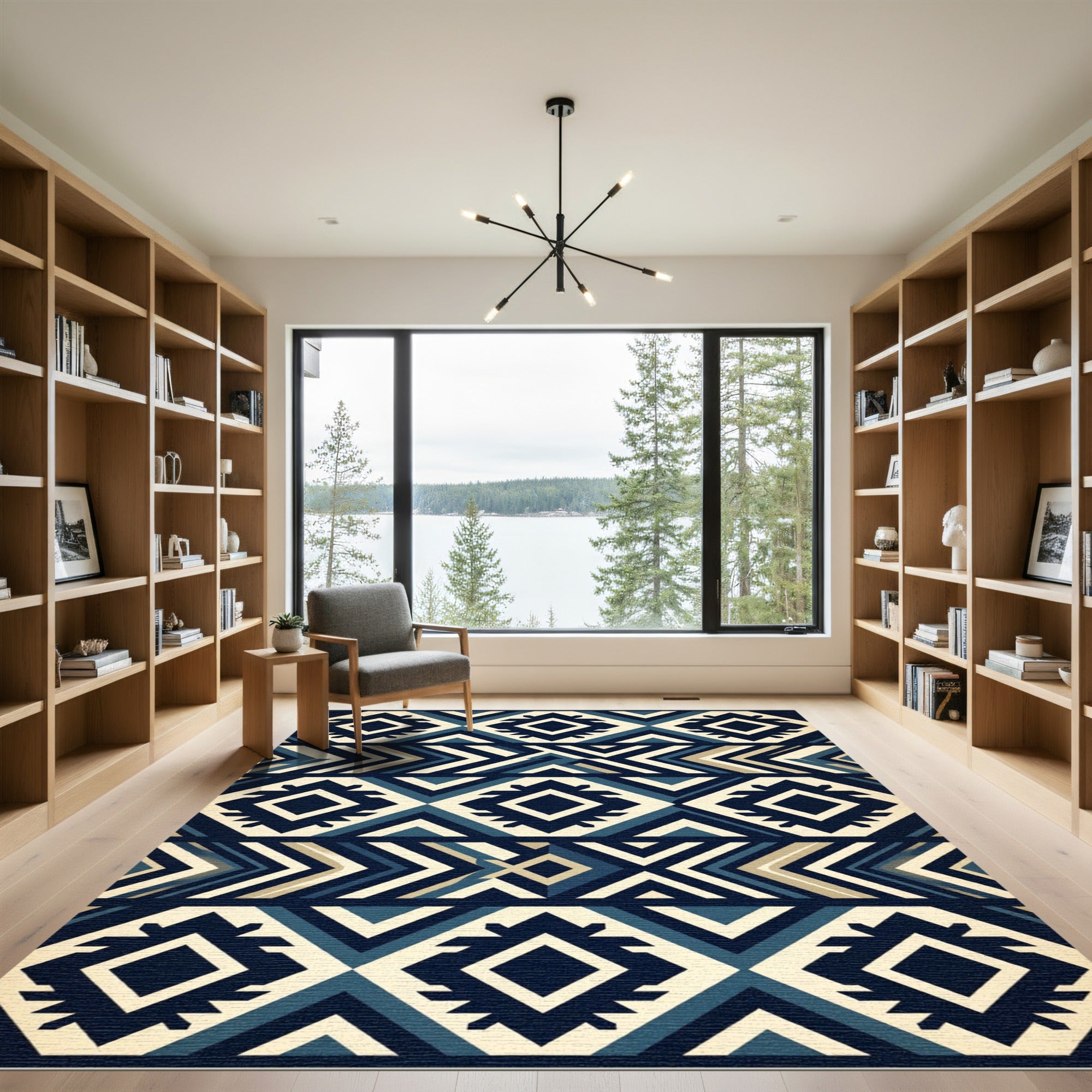 Midnight Blue Geometric Tribal Diamond Rug