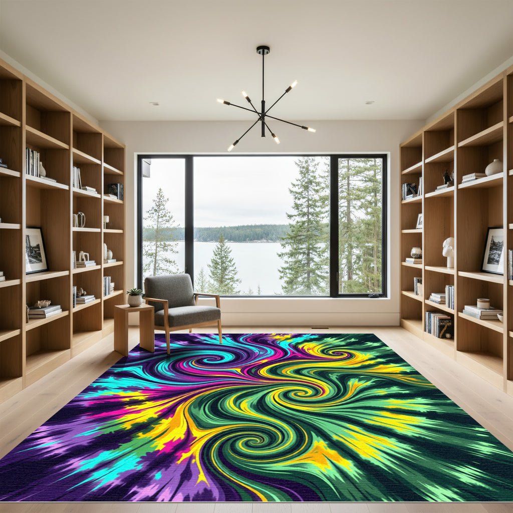Vibrant Neon Swirl Psychedelic Abstract Art Rug