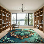 Ornate Teal Gold Floral Medallion Rug