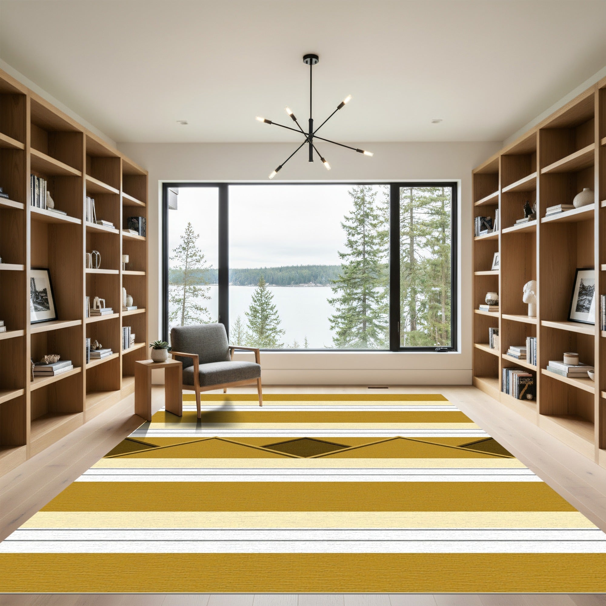 Golden Ochre Horizontal Stripe Geometric Rug