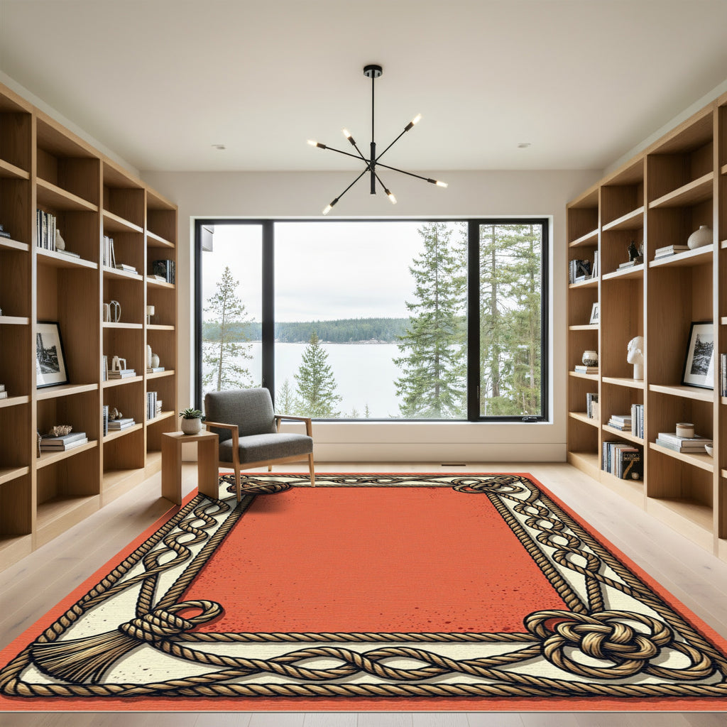 Nautical Rope Border Frame Coral Rug