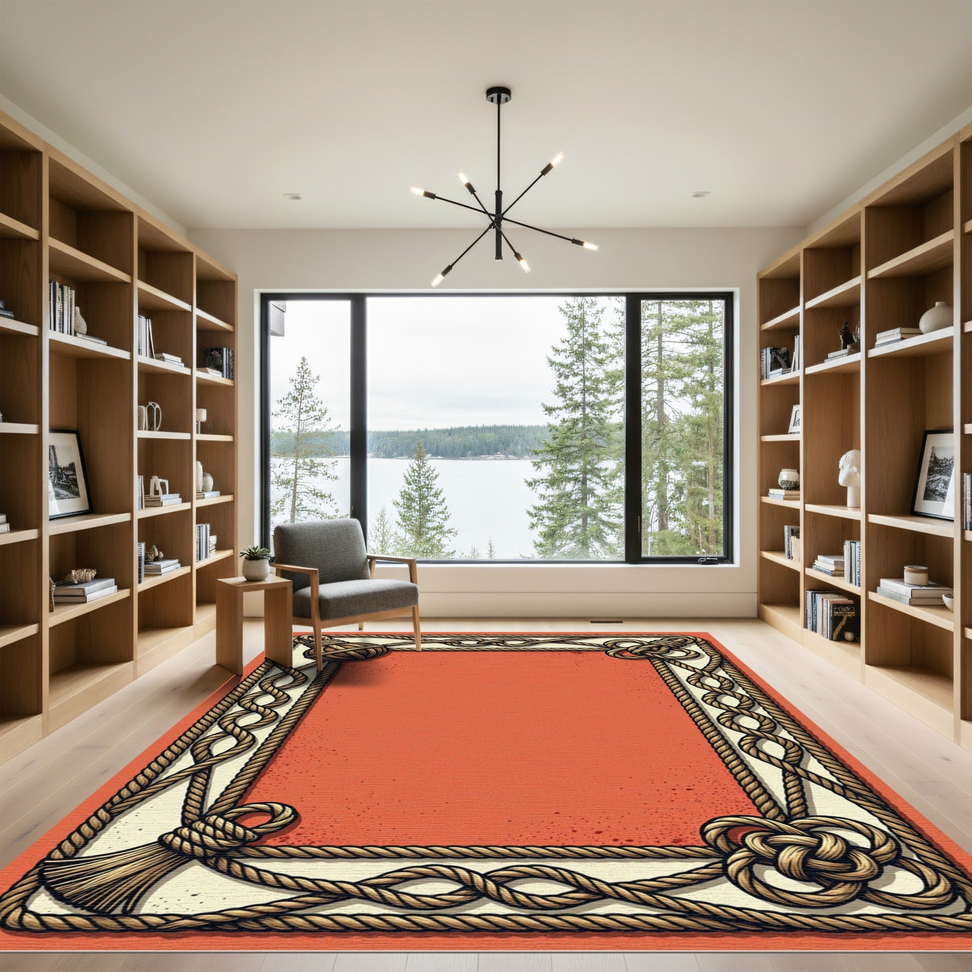 Nautical Rope Border Frame Coral Rug