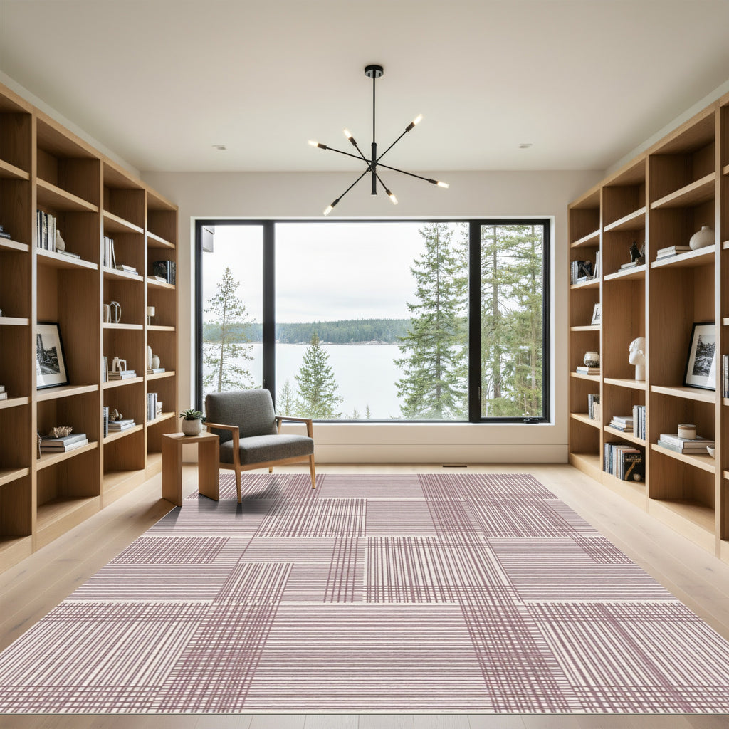 Plum Linear Geometric Patchwork Rug