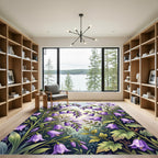 Lavender Bellflower Meadow Botanical Illustration Rug