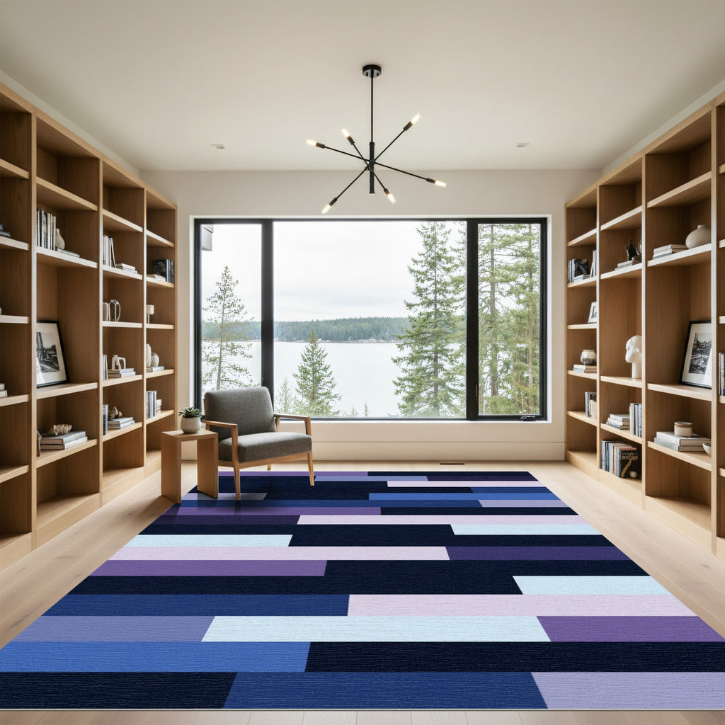Cool Toned Horizontal Stripe Composition Rug