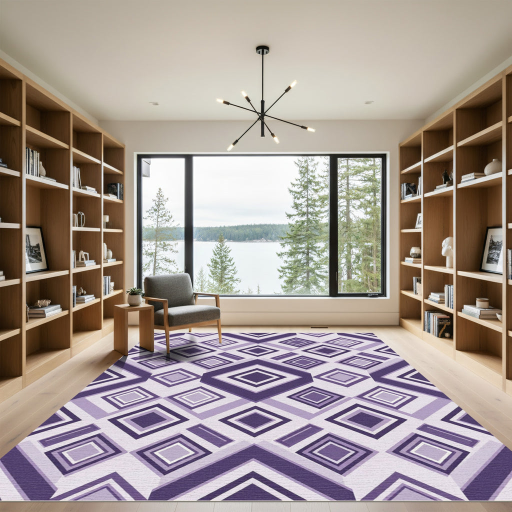 Purple Geometric Layered Diamond Grid Rug