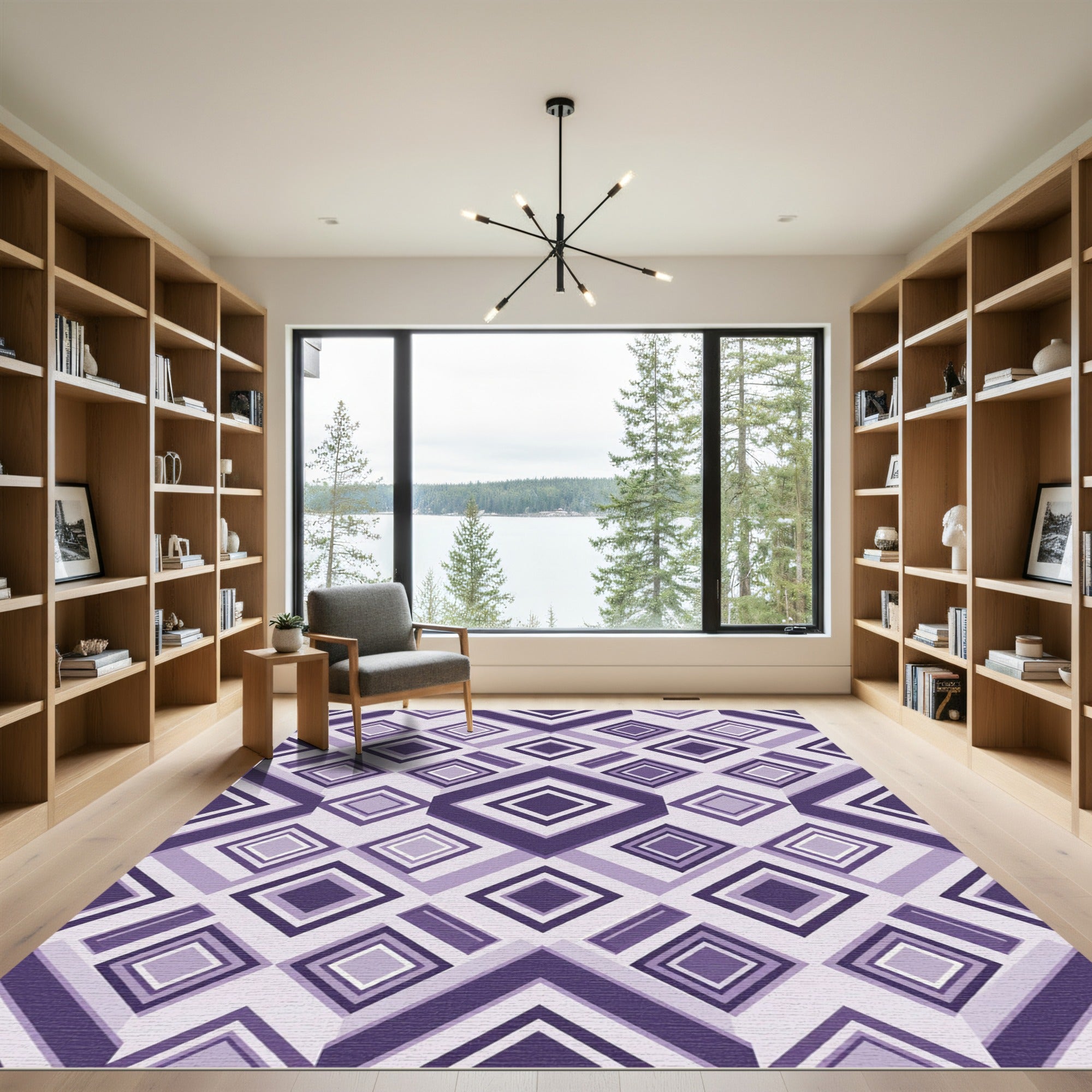 Purple Geometric Layered Diamond Grid Rug