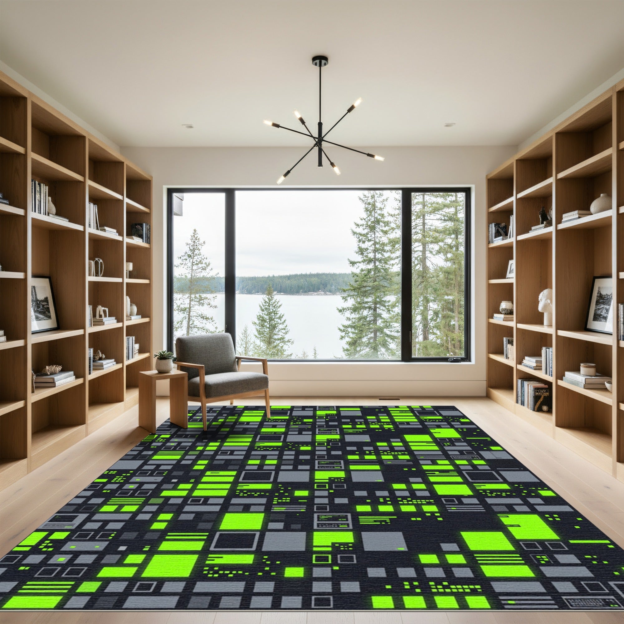 Neon Cyberpunk Grid Matrix Art Rug