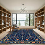 Dark Blue Floral Diamond Medallion Rug