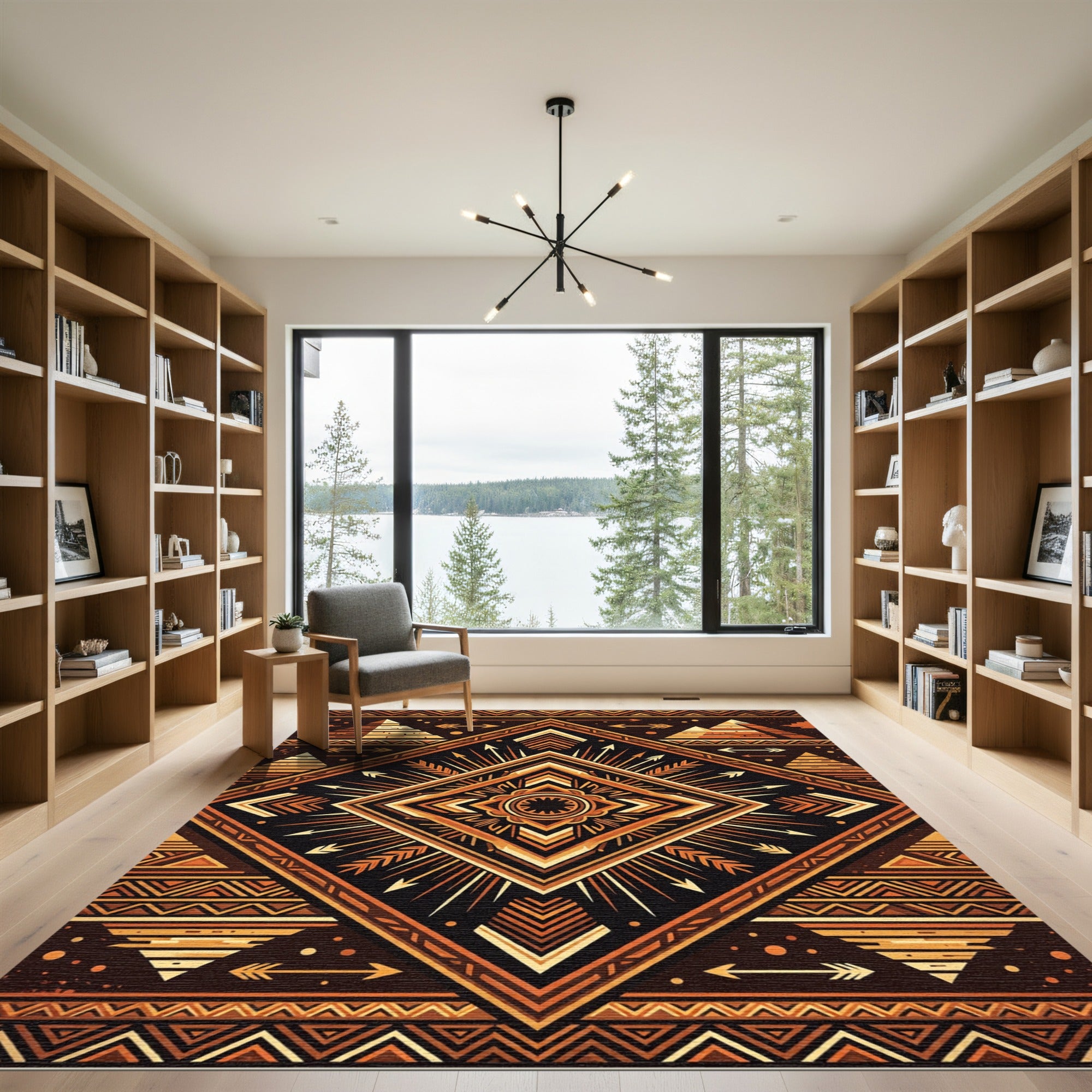 Geometric Copper Pyramid Sunburst Rug