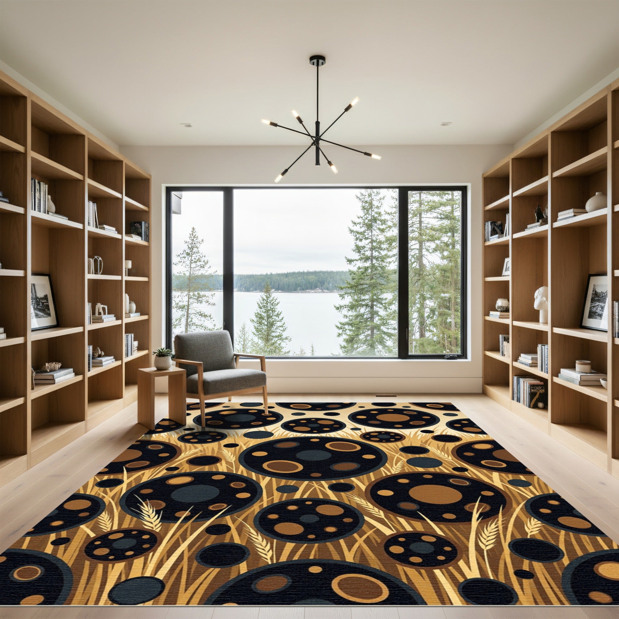 Celestial Wheat Field Abstract Gold Rug