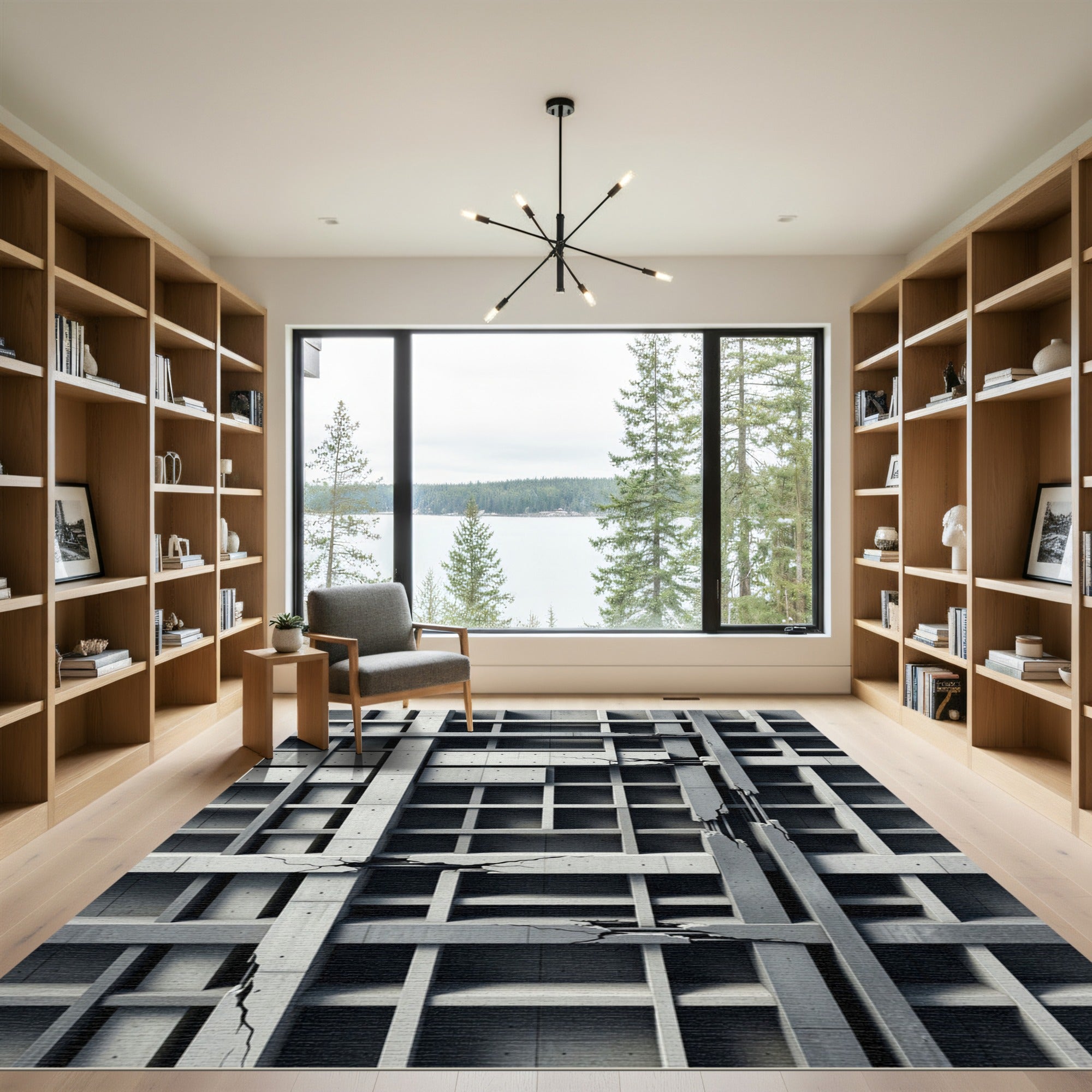 Monochrome Brutalist Concrete Grid Architecture Rug