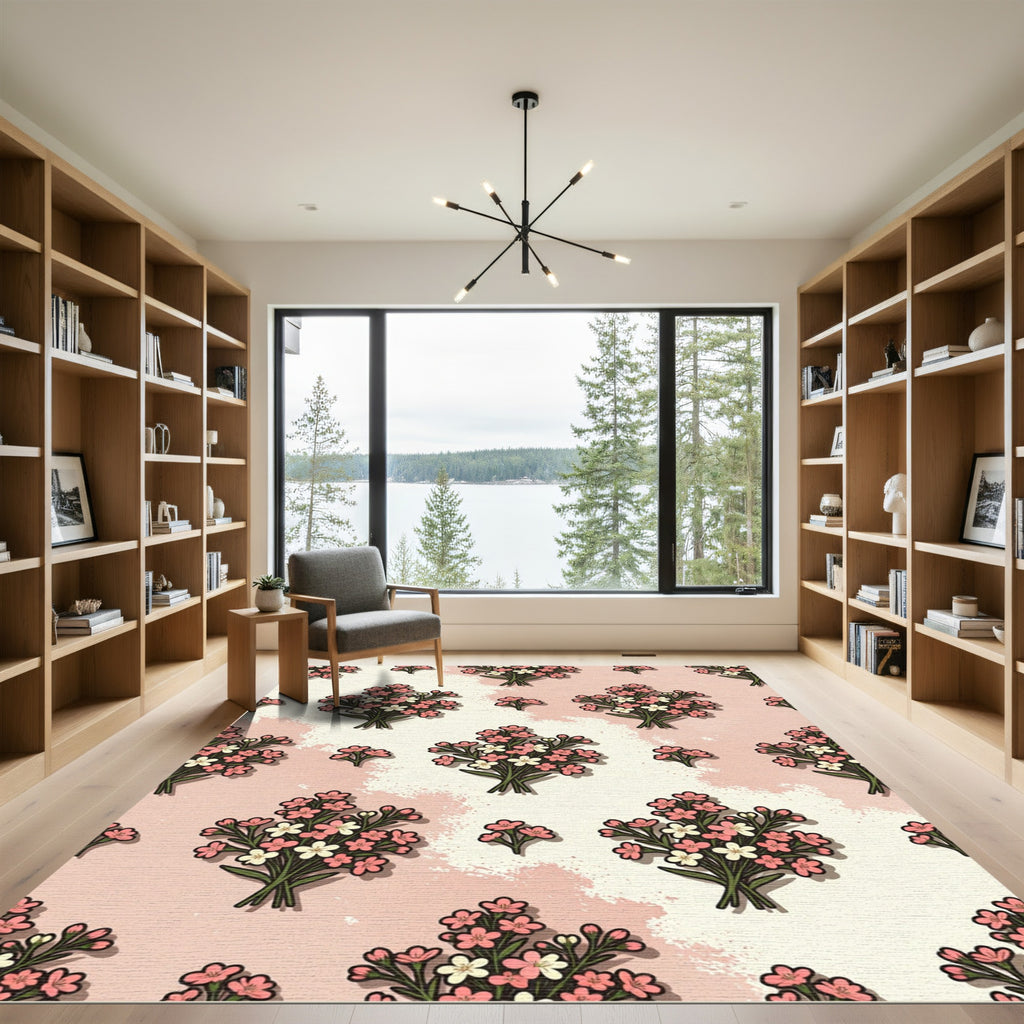 Pink White Gentle Blossom Bouquet Rug