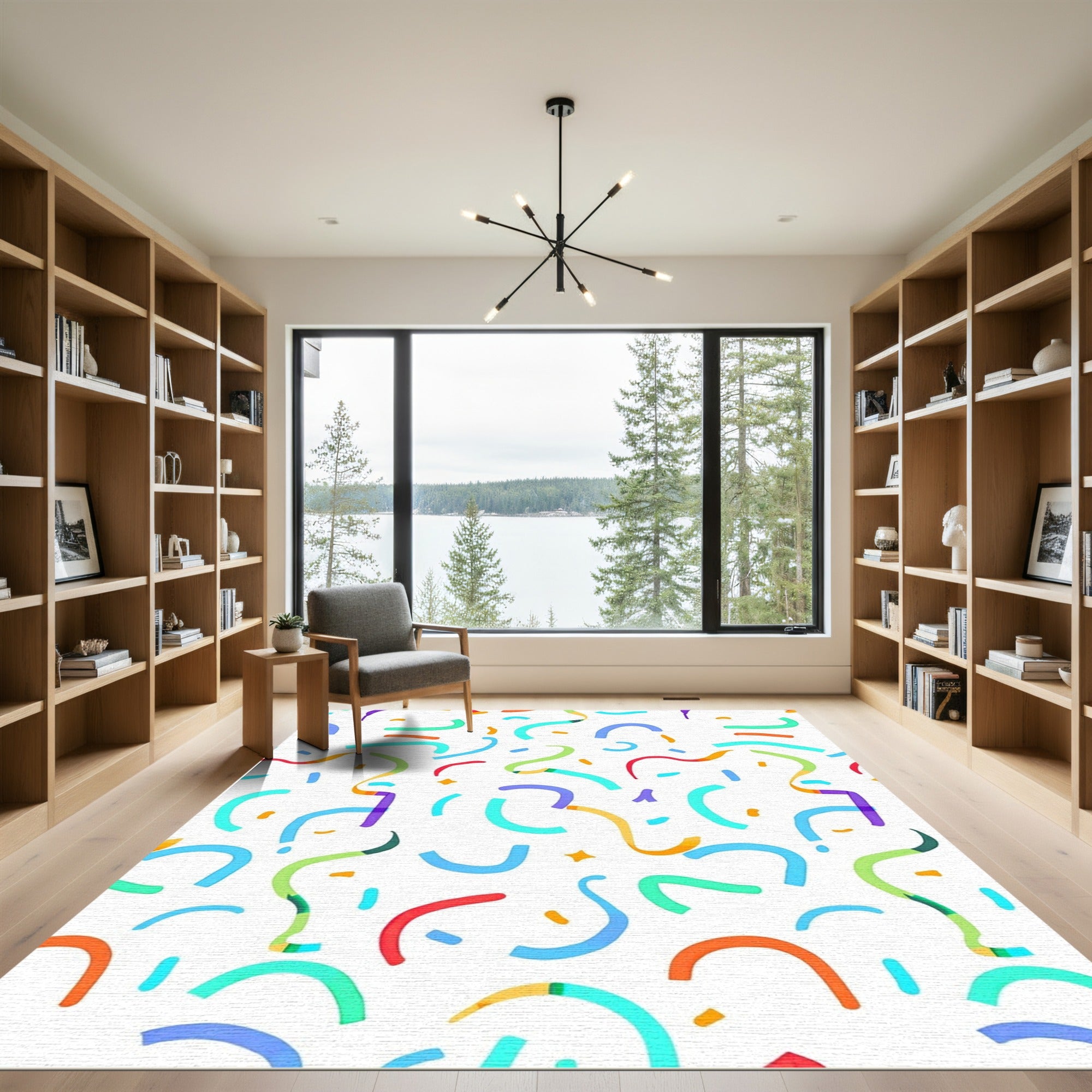 Confetti Whimsical Rainbow Curved Lines Rug