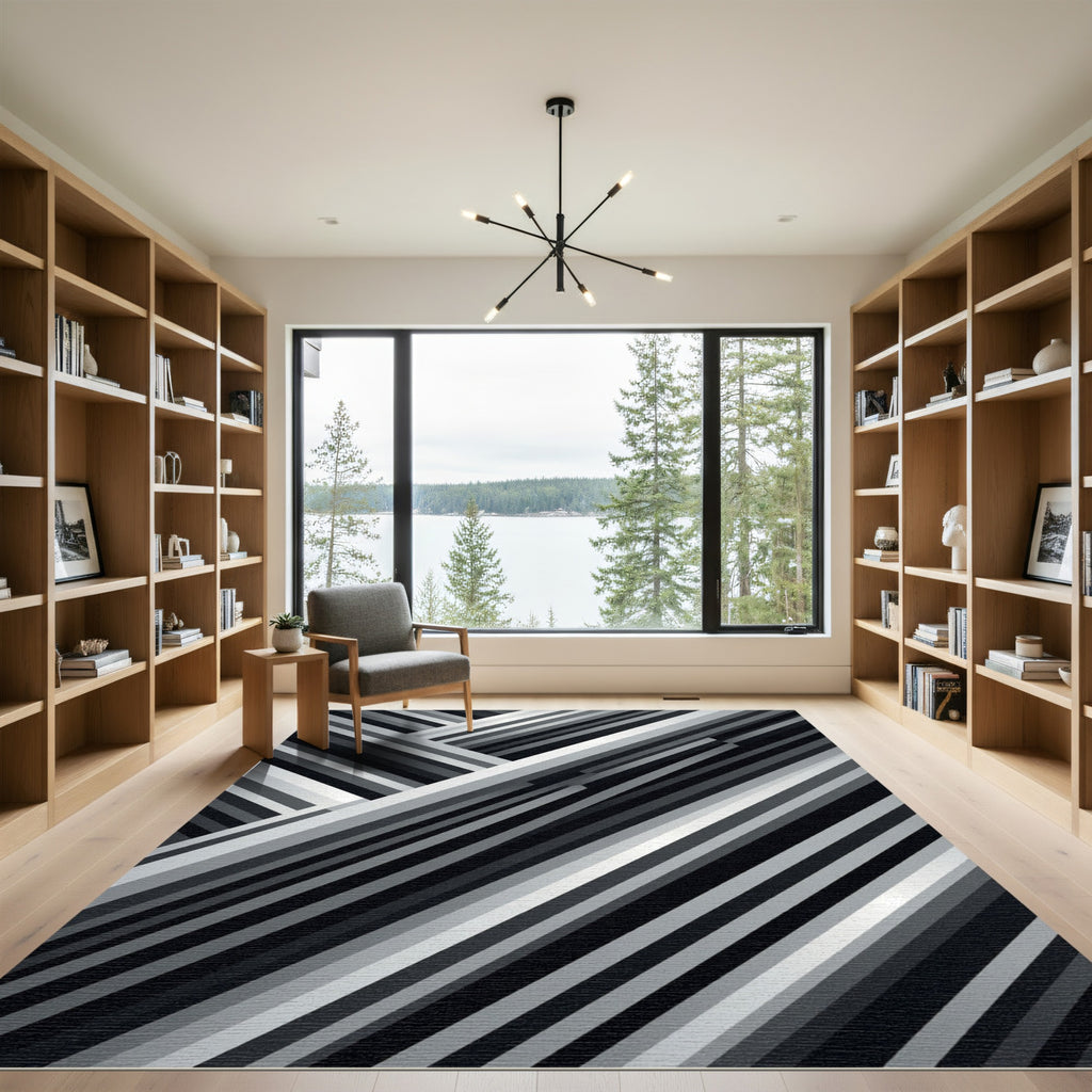 Monochrome Diagonal Stripe Overlap Rug