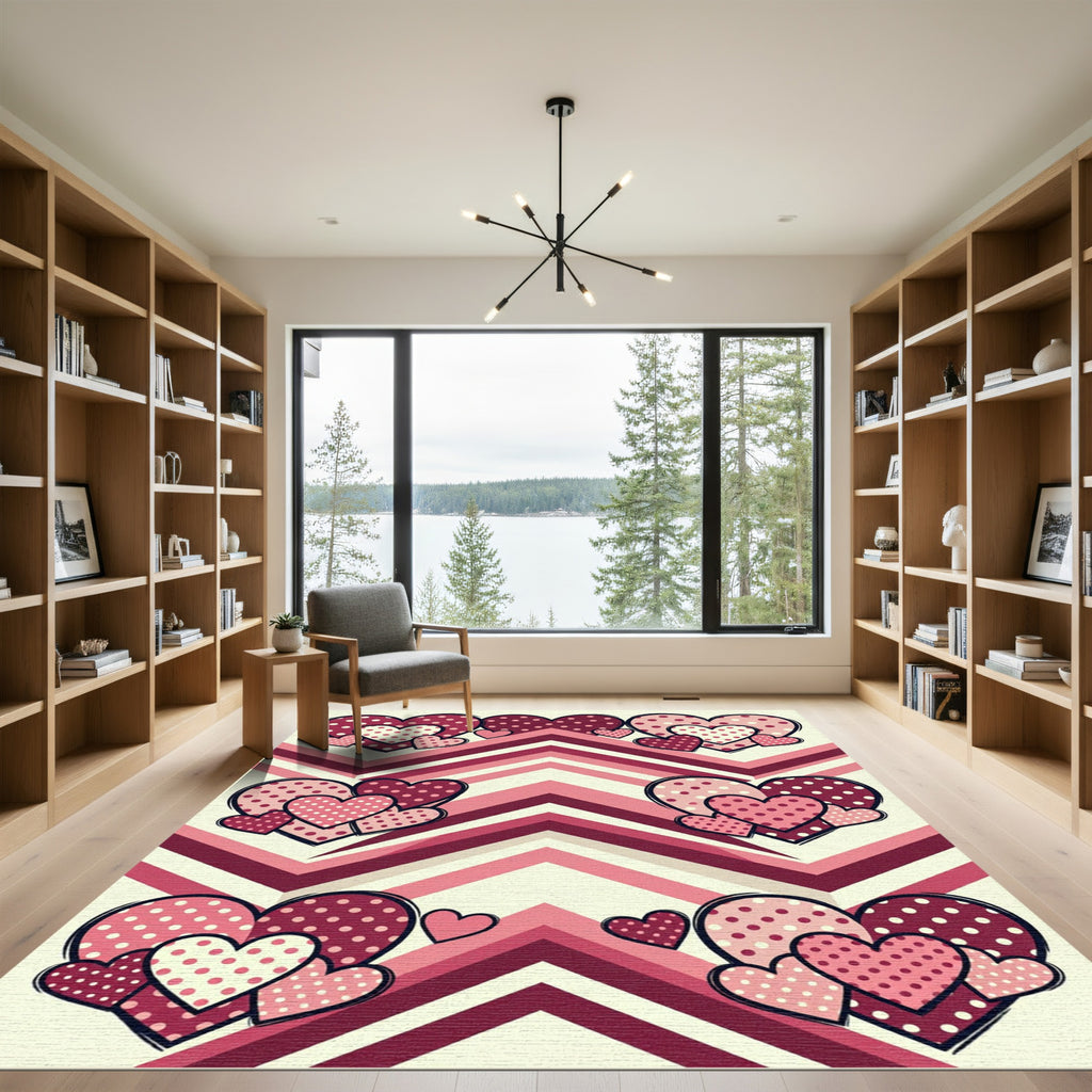 Whimsical Pink Polka Dot Hearts Rug