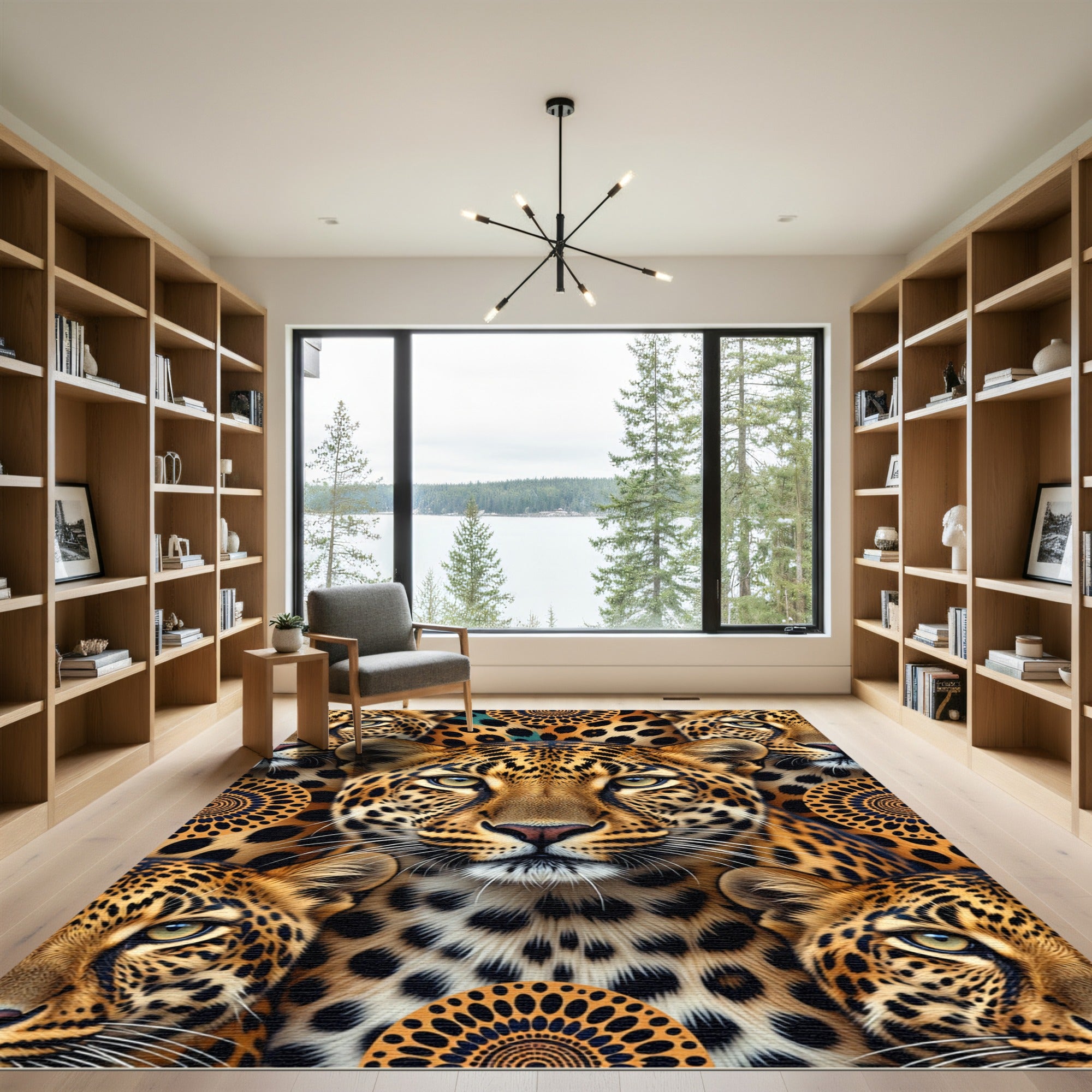 Exotic Leopard Face Sunburst Collage Rug