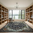 Vintage Silver Chrysanthemum Floral Medallion Rug
