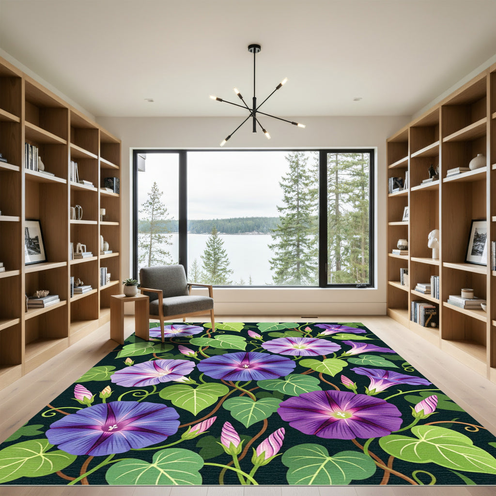 Vibrant Purple Morning Glory Floral Rug