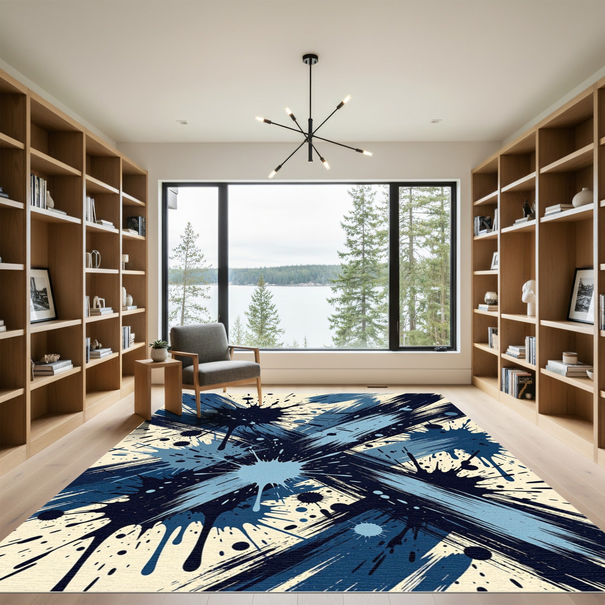 Dynamic Splash Blue Inkburst Rug