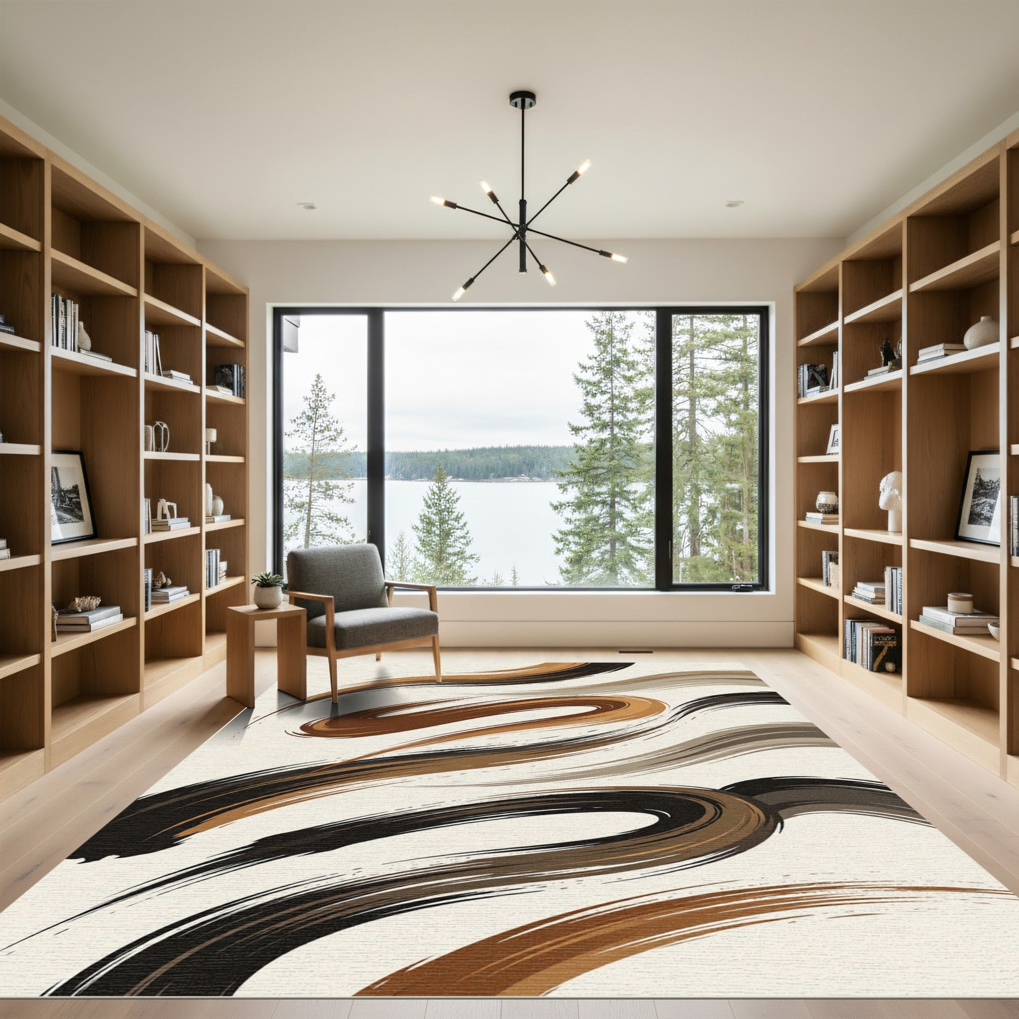Earthy Brown Swirling Abstract Strokes Rug
