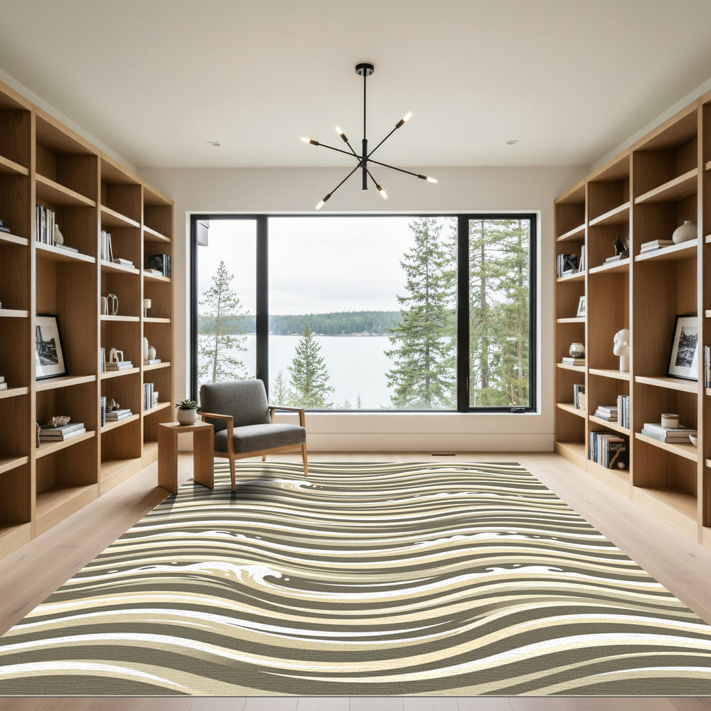 Neutral Earthy Tone Abstract Wavy Lines Rug