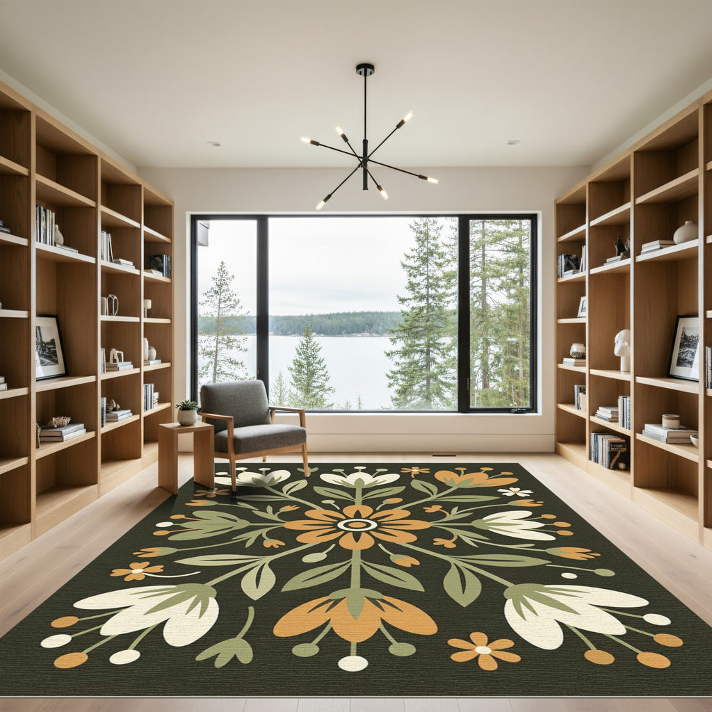 Mid Century Floral Folk Botanical Rug