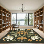 Mid Century Floral Folk Botanical Rug