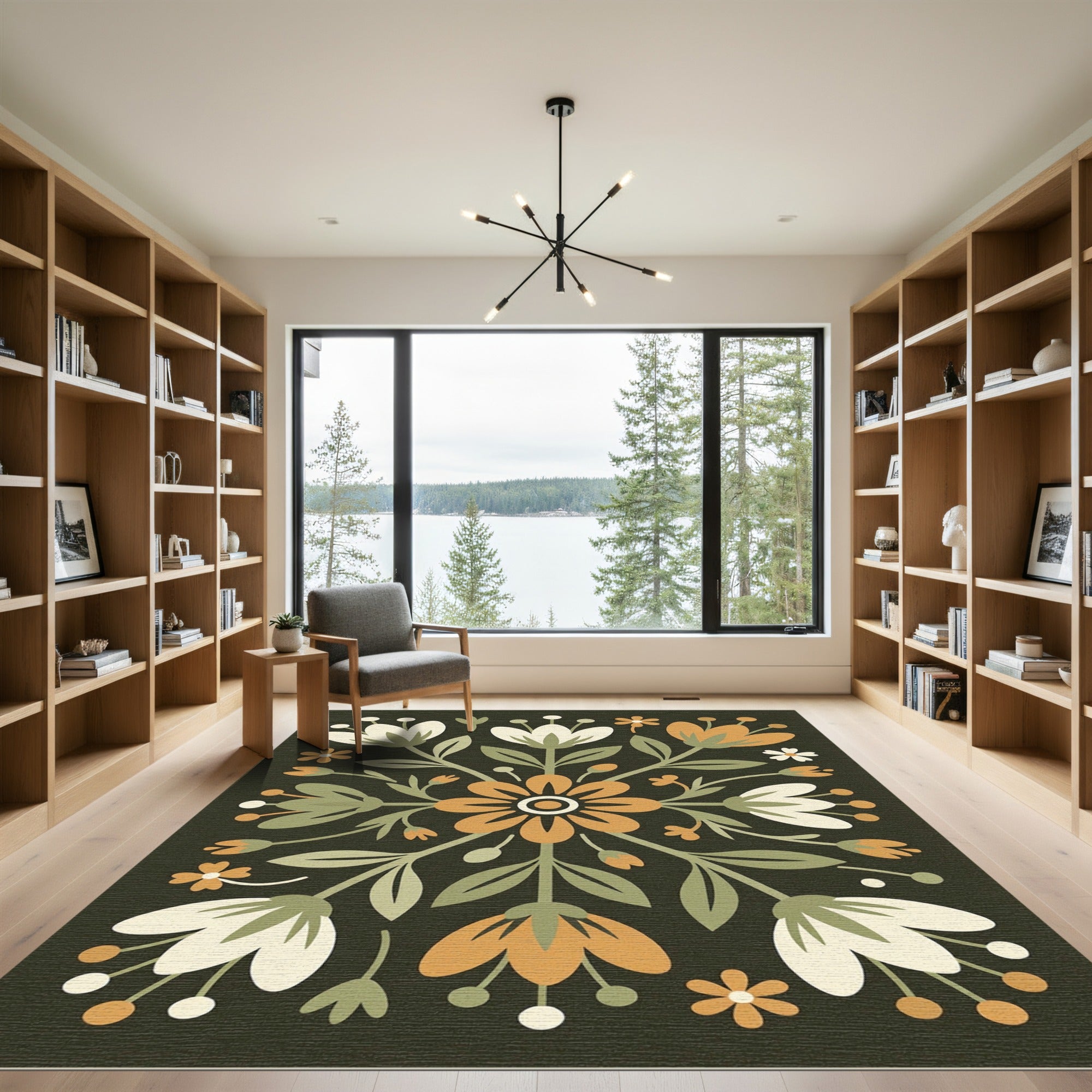 Mid Century Floral Folk Botanical Rug