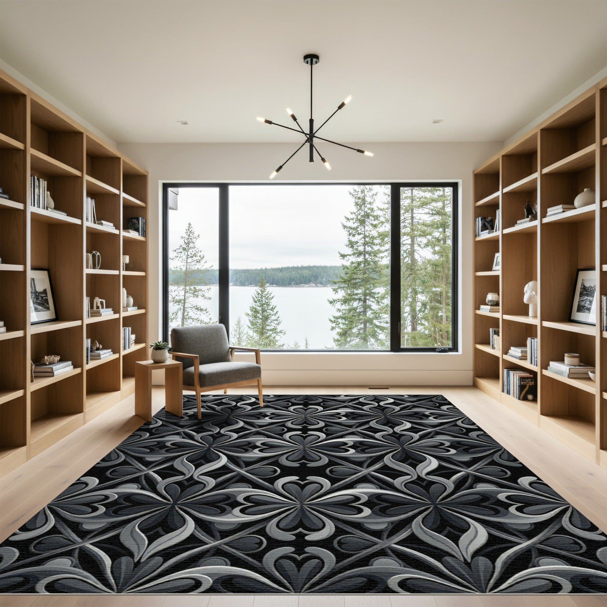 Intricate Gray Floral Lattice Rug