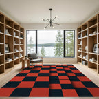 Modern Red and Charcoal Geometric Checkerboard Rug
