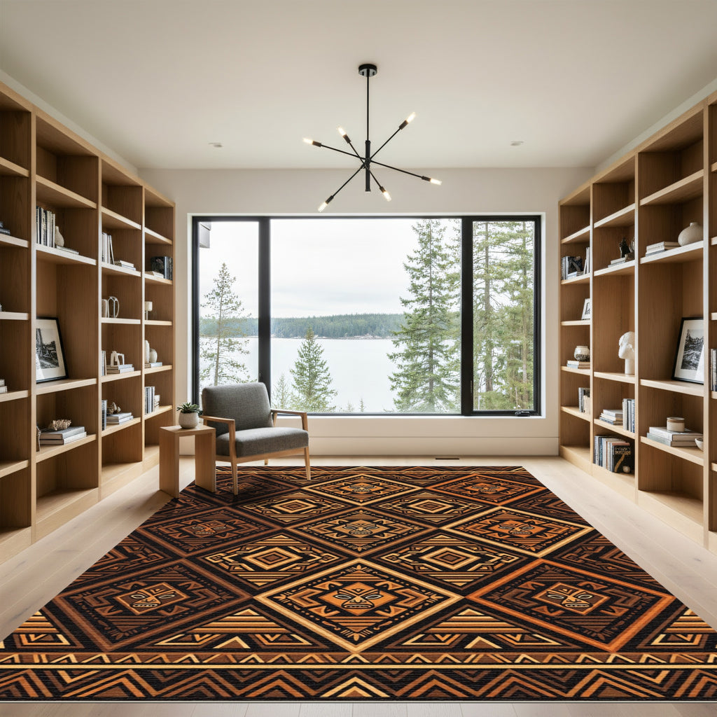Tribal Earth Tone Geometric Diamond Rug