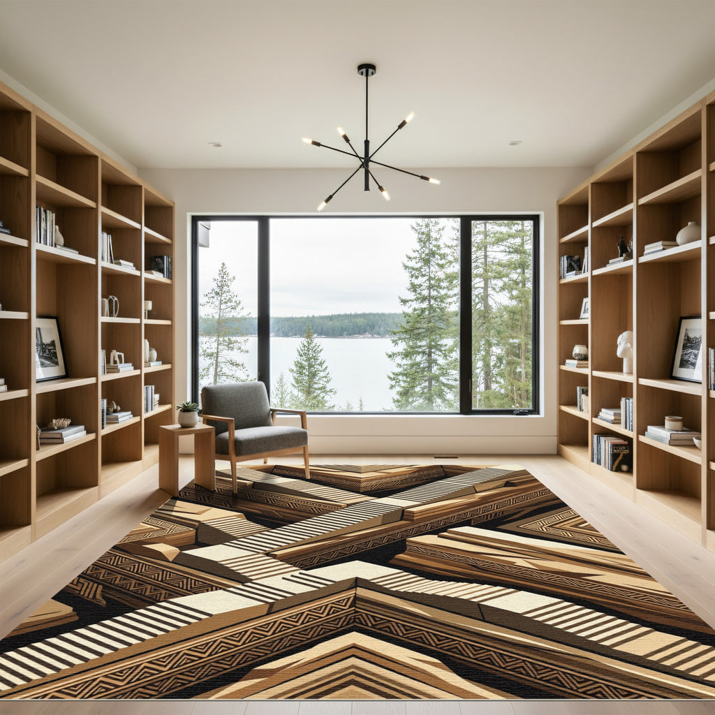 Earthy Geometric Steps Illusion Rug