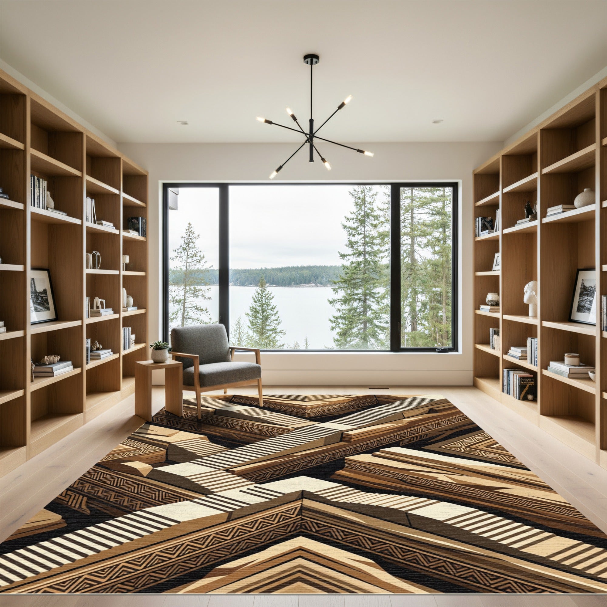 Earthy Geometric Steps Illusion Rug