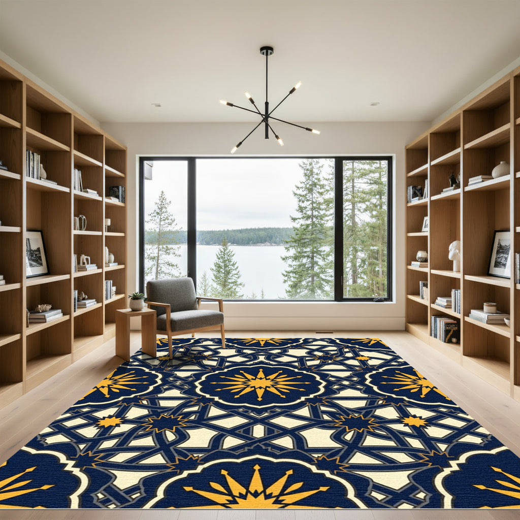 Navy Blue Geometric Star Medallion Rug