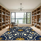 Navy Blue Geometric Star Medallion Rug