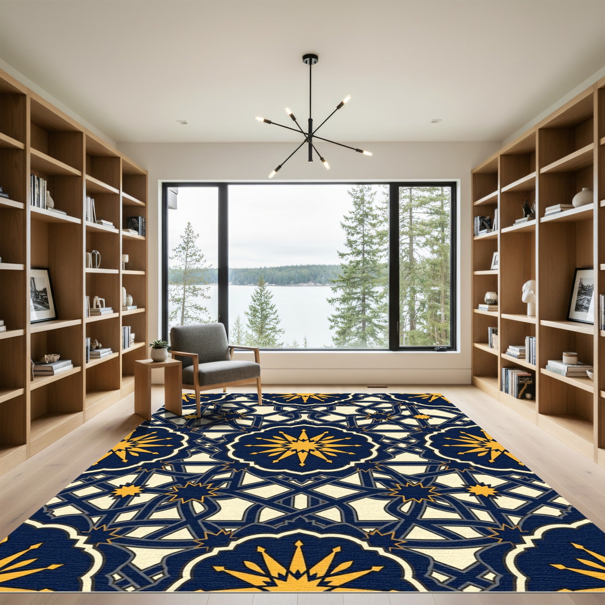 Navy Blue Geometric Star Medallion Rug