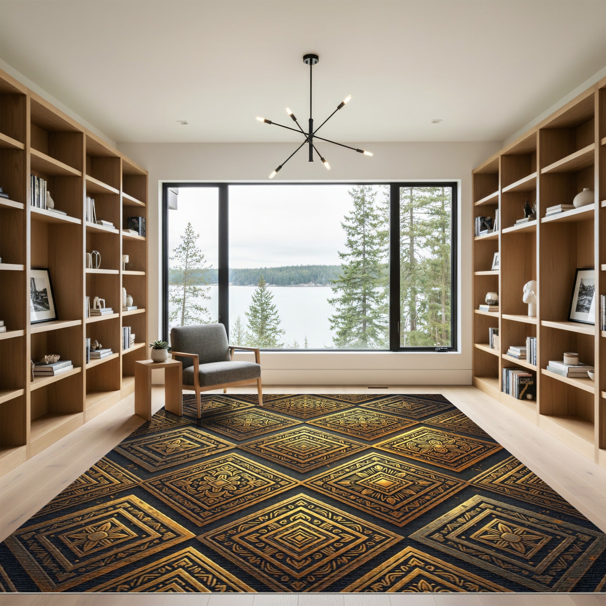 Gilded Metallic Geometric Diamond Tile Rug