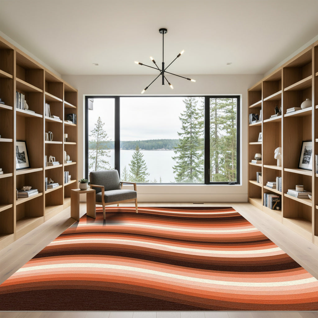 Terracotta Abstract Wavy Stripes Rug