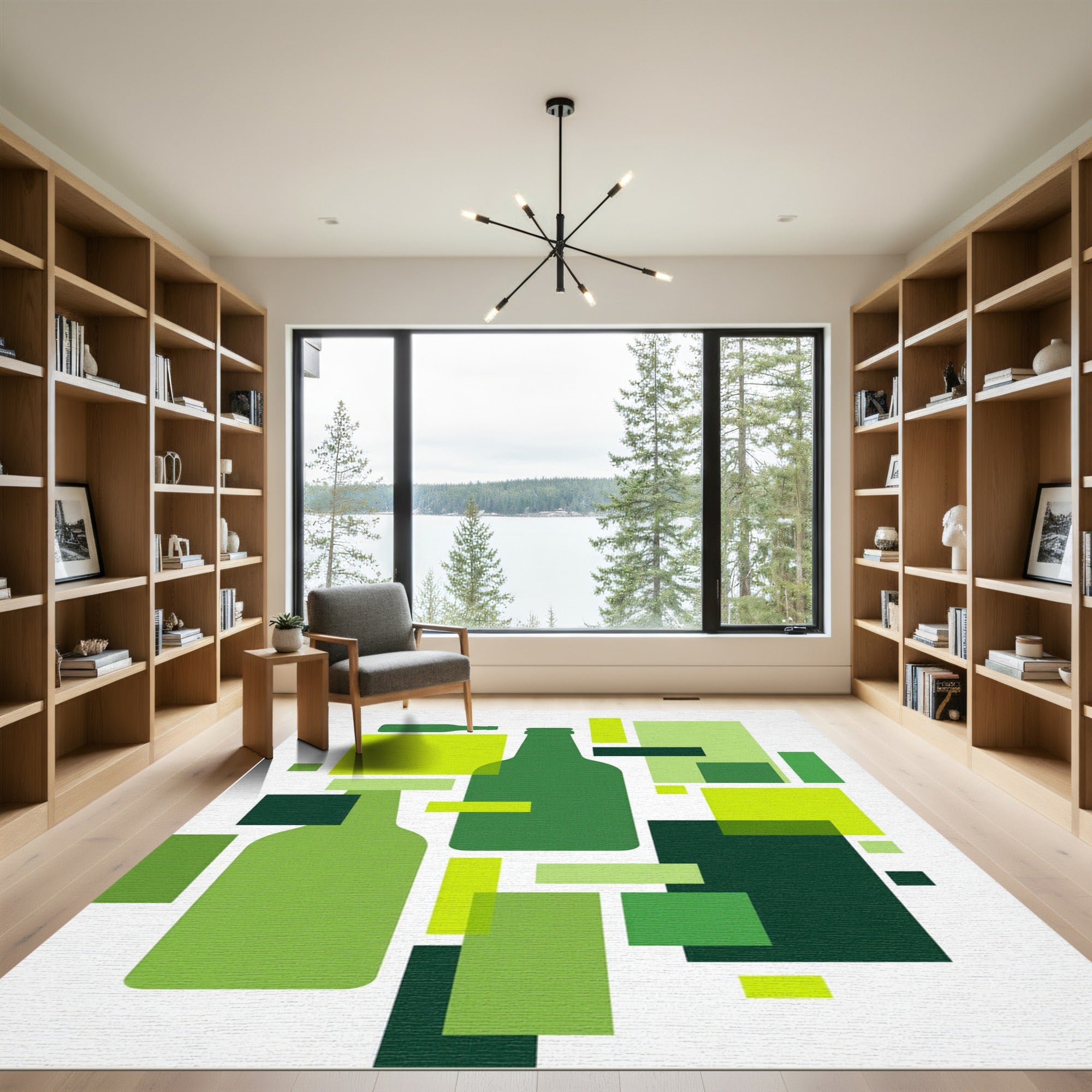 Abstract Geometric Green Bottle Composition Rug