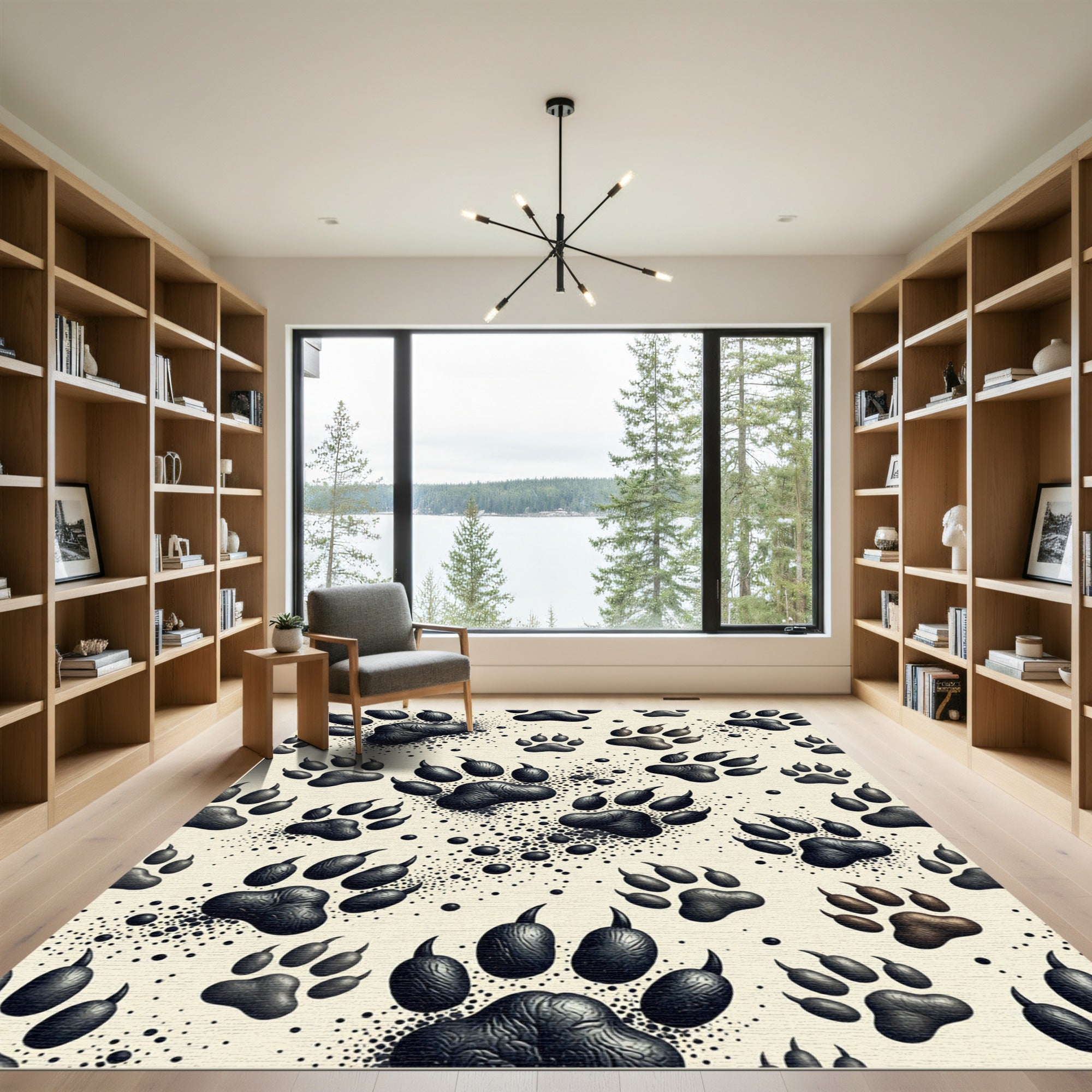 Minimalist Black Bear Paw Footprint Rug