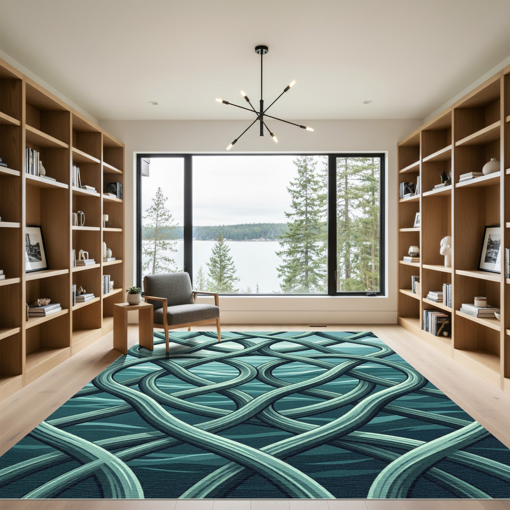 Interlocking Aqua Sea Wave Knot Rug