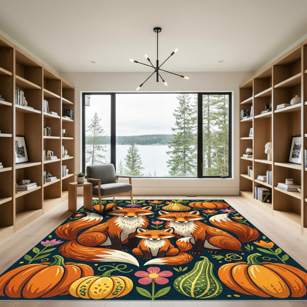 Autumn Fox Family and Harvest Garden Rug
