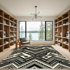 Black Cream Tribal Sun Tipi Zigzag Rug