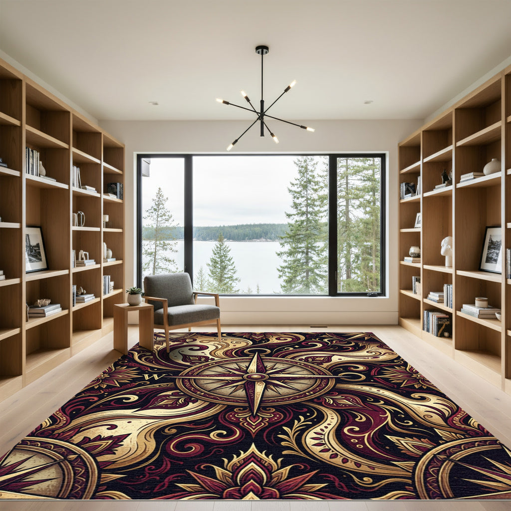 Intricate Marigold Compass Floral Swirls Rug