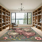 Ornate Pink Swirl Hearts Floral Rug