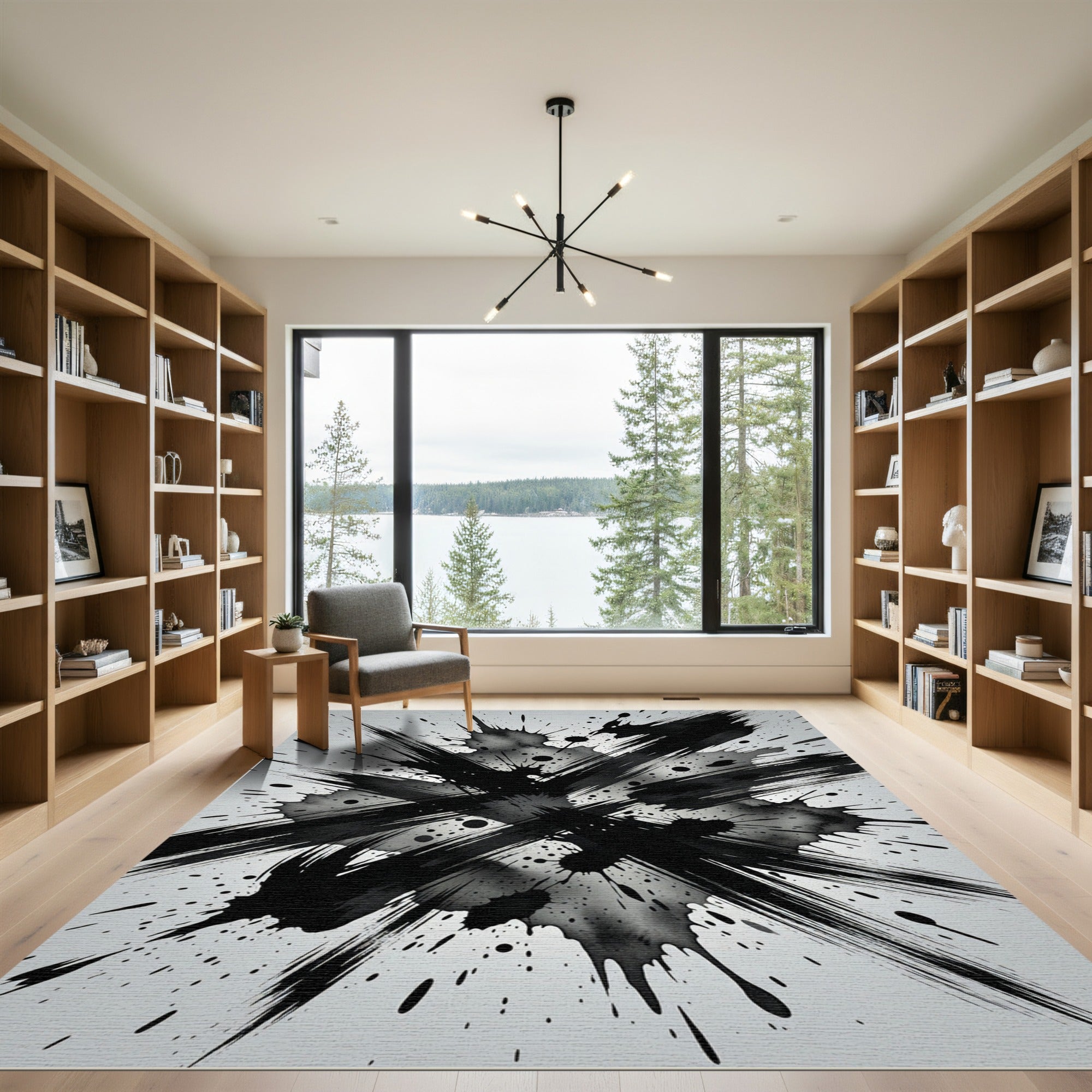 Monochromatic Black Ink Splash Abstract Rug