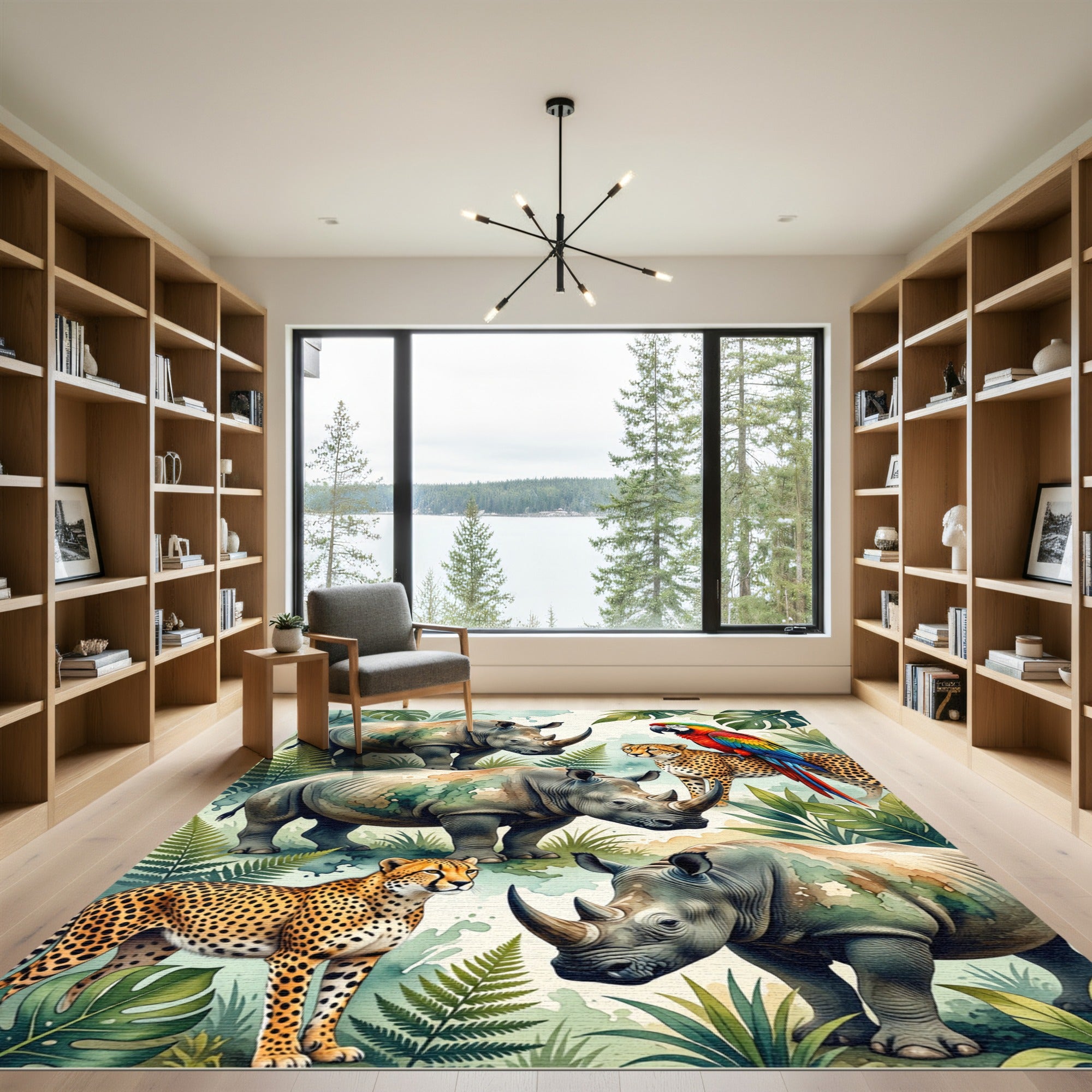 Watercolor Tropical Safari Wildlife Fauna Rug